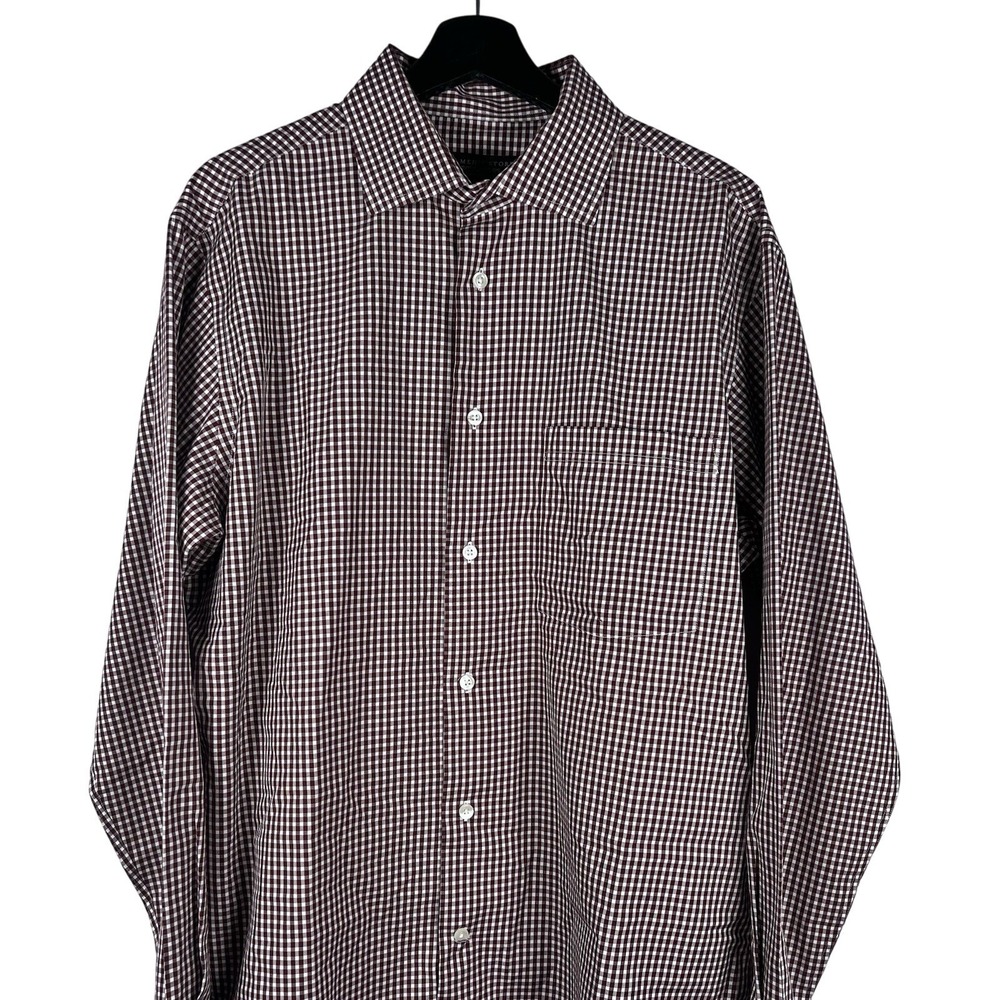 The Men's Store Bloomingdale's XL Burgundy Gingham Non Iron Cotton Dress Shirt